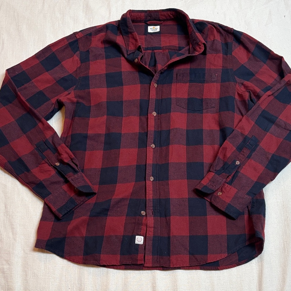 Marine Layer Red + Black Checkered Button Down Shirt, Men’s Medium/ Large, Marge